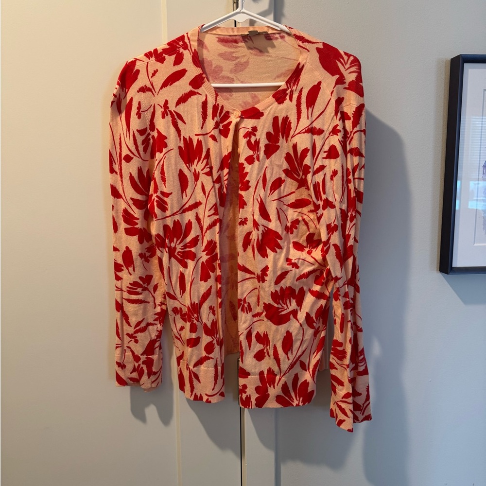 LOFT Red and Cream Floral Women's Cardigan